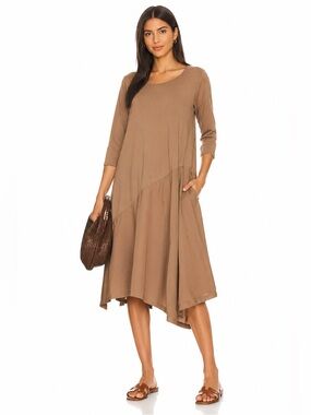 vivian shyu Asymmetrical Handkerchief-Hem Midi Dress in Brown